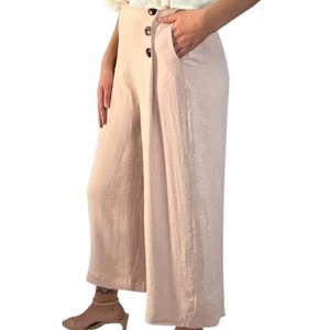 Pink Wide Leg Pull On Ankle Length Flowing Pants with Pockets L - Picture 1 of 3