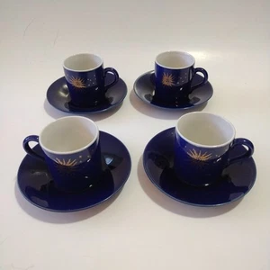 Juego de 4 tazas/platillos espresso Demitasse azul cobalto Celestial Sun & Stars Japón - Imagen 1 de 15