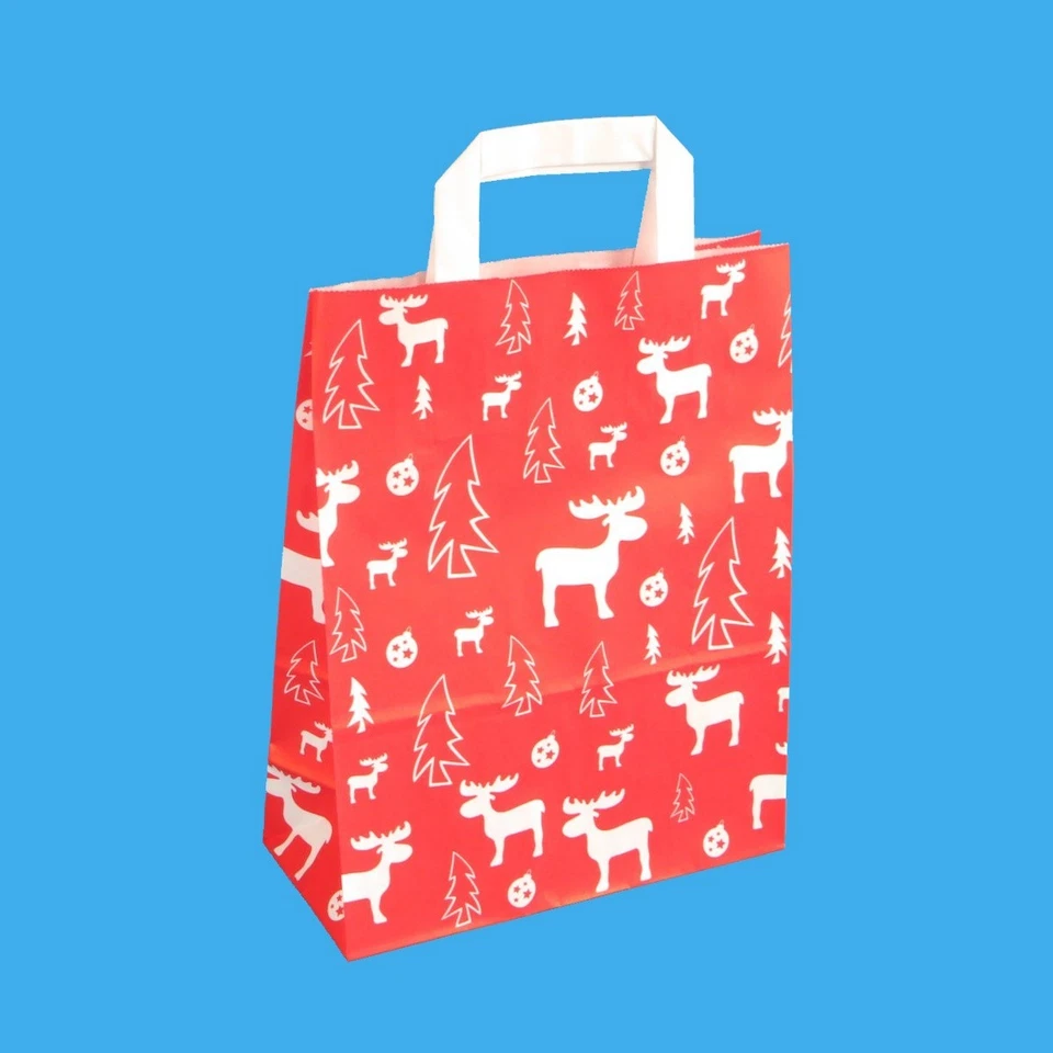 PRO DP VERPACKUNGEN 250 Papiertragetaschen Geschenktüten Weihnachten Weihnachtselch versch. Größen