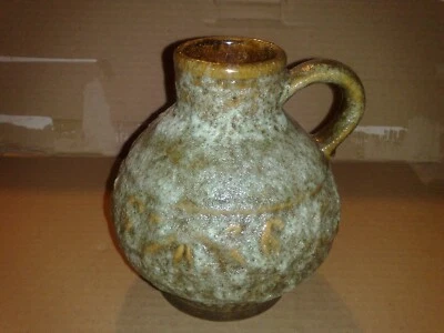 Stein-Keramik Henkel-/ Blumen-/ Tischvase hellgrün-/braun, glasierte Handarbeit - Bild 1 von 4