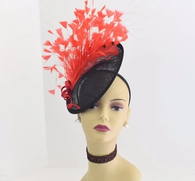 Kentucky Derby Boda Sinamay Pluma Fascinator Cóctel 617 (Negro/Rojo) Foto 1 de 4