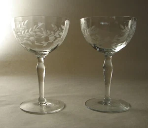 2 Standard Glass Depression Era Champagne Tall Sherbets Optic Bowl Gray Cut #136 - Picture 1 of 5