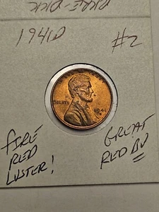 wheat penny 1941D GREAT RED BU 1941-D LINCOLN CENT LOT #2 UNC FIRE RED LUSTER - Picture 1 of 3