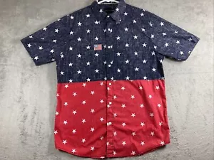 Patriotic Shirt Adult Large Colorblock Button Up USA Stars Casual Short Sleeve - Picture 1 of 15