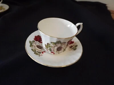 vtg DELPHINE Fine Bone China TEA CUP & SAUCER Staffordshire England ROSES  - Image 1 of 4