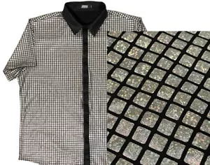 Camicia discoteca olografica Jogal uomo XXL argento nero metallizzato lucido anni 70 festival - Foto 1 di 14