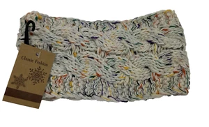 White Multicolor Super Soft Stretch Winter Warm Fuzzy Lined Ear Warmer Headband - Picture 1 of 3