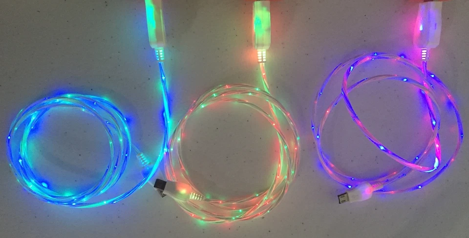 DUAL COLOR LED light power cord charger cable for MICRO USB ANDROID SMART PHONES - Image 1 of 4