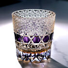 Edo Kiriko Hand Cut To Clear Whiskey Beer Water Crystal Glasses Purple 12oz