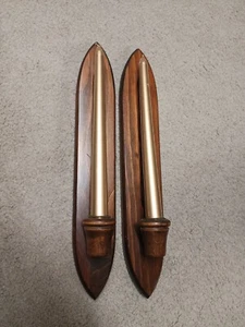 Vtg Wooden Wall Hanging CandleStick Tapers Holders Sconces MCM Decor 15" Tall - Picture 1 of 8