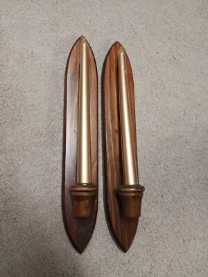 De Colección Madera Colgante de Pared Candelabro Cónicos Soportes Apliques MCM Decoración 15" Alto Foto 1 de 4