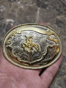 VTG 1980'S END OF THE TRAIL SILVER PLATED BELT BUCKLE - Picture 1 of 4