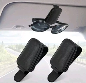 2 Pcs Sunglass Holder for Car Sun Visor 2Pack Magnetic Leather Glasses Eyeglass - Picture 1 of 7