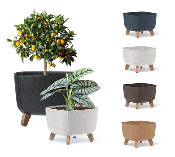 Prosperplast Blumentopf Übertopf Blumenkübel mit Holzfüßen Gracia Square ECO - Bild 1 von 1