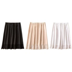 Women Lace Trim Half Slip Under Dresses Knee Length Underskirt Midi Petticoat - Picture 1 of 11
