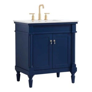 Elegant Decor Lexington 30" Traditional Wood Bathroom Vanity in Blue/Gold - Picture 1 of 16