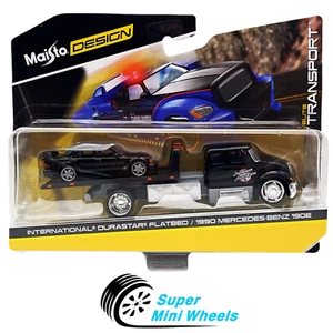 Maisto 1:64 International Durastar Flatbed & 1990 Mercedes-Benz 190E Black - Picture 1 of 2