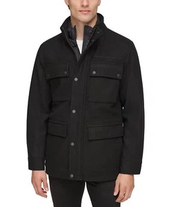 $295 GUESS Men's Water-Repellent Wool Blend Zip-Out Jacket , Black, S - Picture 1 of 4