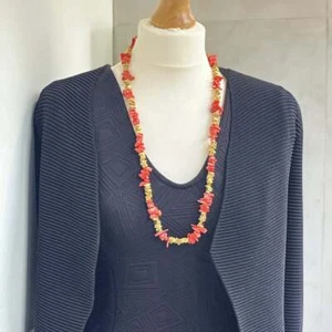 Oro Koralle Halbedelstein 24 kt Gold Vermeil lange Perlenkette - Bild 1 von 2