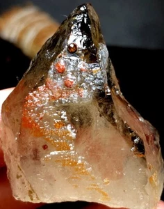 28g Brand new Rare Black SMOKY QUARTZ Crystal Point &Garnet Spessartine q926 - Picture 1 of 6