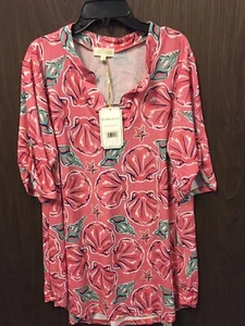 Simply Southern Womens Roll Tab Sleeve Shirt Blouse Sea Shells Pink Size Med A8 - Picture 1 of 6