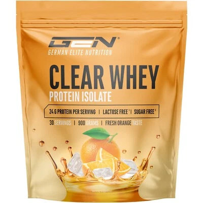 GERMAN ELITE NUTRITION Clear Whey 900 g - Polvo aislado de proteína de suero (WPI) - Sabrosa naranja - BCAA / EAA
