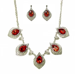 Red Crystal Statement Necklace and Earring Set with Large Teardrop Stones - NEW - Picture 1 of 5