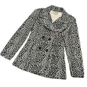 Women's Size S(9) 90's Style Fuzzy Leopard Print Jacket Peacoat Blazer Nostalgic - Picture 1 of 9