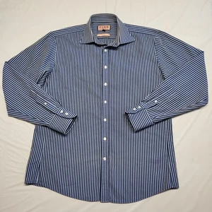 Thomas Pink Men Dress Shirt Size 16 Slim Fit Button Up Long Sleeve Striped - Picture 1 of 13
