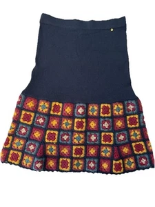 Anthropologie Harlyn Crochet Granny Square Ribbed Knit MIDI Skirt XS Navy Pink - Picture 1 of 9