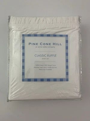 Juego de sábanas blancas con volantes clásicos Pine Cone Hill Annie Selke talla doble 200TC NUEVO Foto 1 de 4