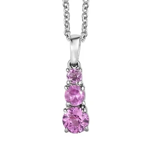 Lab Created Pink Sapphire 1.00 ctw Pendant Necklace 20 Inches in Stainless Steel - Picture 1 of 11