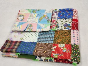 Vintage Handmade Baby or Doll Blanket Quilt Hand Squares Reversible Small Estate - Picture 1 of 19