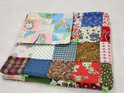 Vintage Handmade Baby or Doll Blanket Quilt Hand Squares Reversible Small Estate - Image 1 of 4