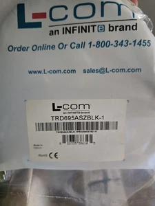 L-COM TRD695ASZBLK-1F LSZH Shielded Cat 6a RJ45 Cable 26AWG Strand Black 1' NEW - Afbeelding 1 van 1