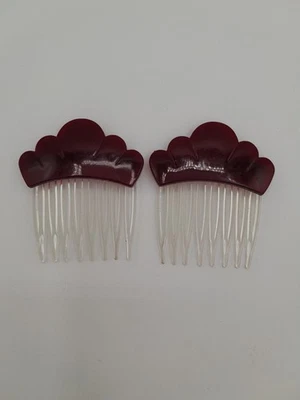 2 peines laterales vintage con forma de caparazón de plástico festoneado rojo marrón rojizo Foto 1 de 4