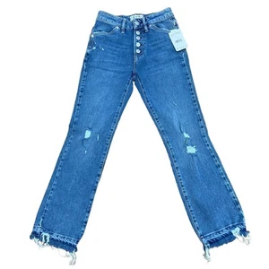 NWT Free People Dylan High Rise Button Front Cropped Blue Jeans Women’s Size 24 - Picture 1 of 13