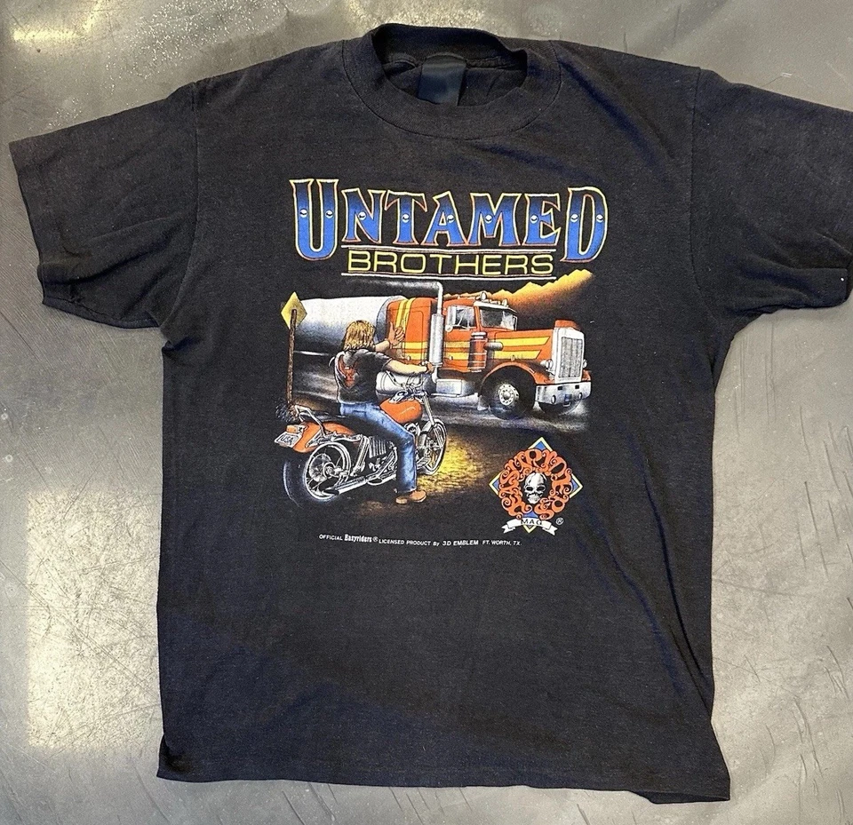 Camisa emblema 3D Easyriders vintage para hombre mediana 1980 Untamed Brothers Foto 1 de 4
