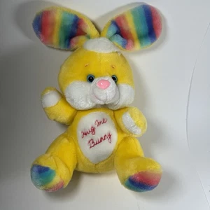 Animal Toy Imports Vintage Plush 10" Hug Me Bunny 1983 Yellow Rainbow Korea - Picture 1 of 12
