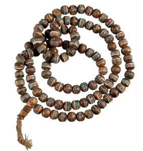 Collana Mala Tibetana - Perle Turchesi 9/10 Mm - Fatta A Mano In Nepal # 5343 - Picture 1 of 4