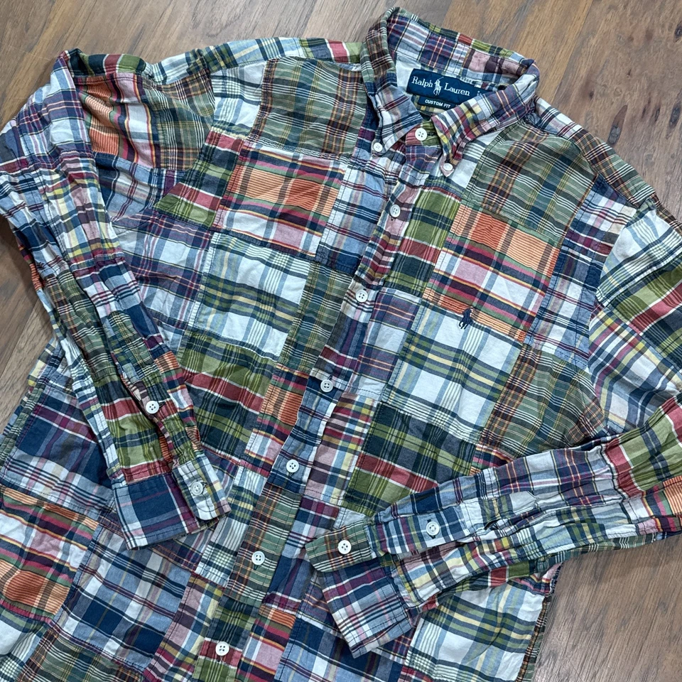 Camisa Ralph Lauren De Colección Para Hombres L Retazos Ajuste Personalizado Madras Indias Abotonada Foto 1 de 4