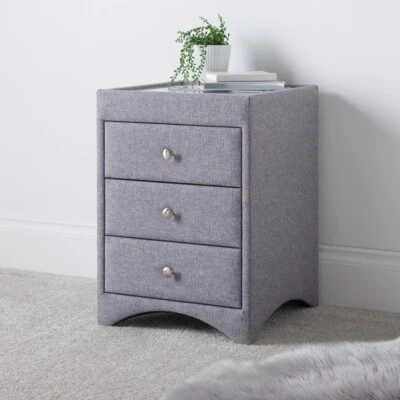 Bedside Table with 3 Drawers in Marbella Grey Fabric by Kaydian Design - Image 1 of 3