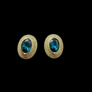 Vintage Green Cabochon Concentric Rope Chain Clip On Earrings Romantic - Bild 1 von 6