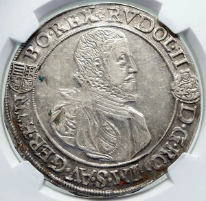 1582 HUNGARY King RUDOLF II Crowned Eagle Antique Silver Taler Coin NGC i87201 - Picture 1 of 5