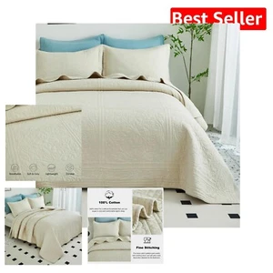 Lightweight Summer Matelasse Quilt Set with Floral Designs - Full/Queen Size - Picture 1 of 11