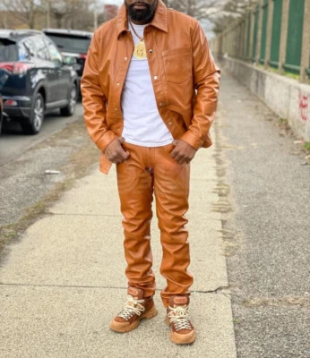 Men's 100% Real Leather Pant and shirt,2 piece Premium Outfit ,Party Wear - Image 1 of 3