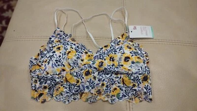 SO INTIMATES STRAPPY LACE BRALETTE SOFT LACE REMOVABLE PADS SUNFLOWER VINES MED - Image 1 of 2