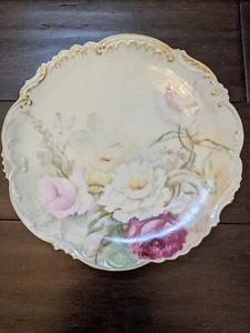 Piatta Limoges Antica Elite Fiori Foglie Oro 9,25" Firmata Francia - Foto 1 di 3
