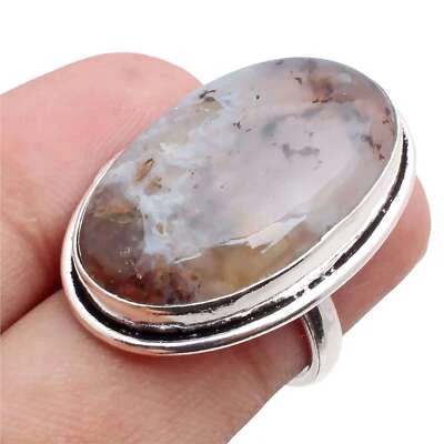 Dendrite Opale Gemma Placcato Argento Handmade Gioielli Misura Anello US 5.5 - Immagine 1 di 3