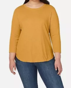 Kirkland Ladies' 100% Cotton 3/4 Sleeve Slub Tee Yellow XXL - Picture 1 of 11